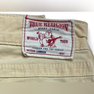 True Religion Cameron Women’s Skinny Pants Sz 25 Light Yellow Denim Button Fly